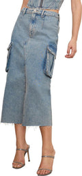 Good American Denim Cargo Midi Skirt with Pockets