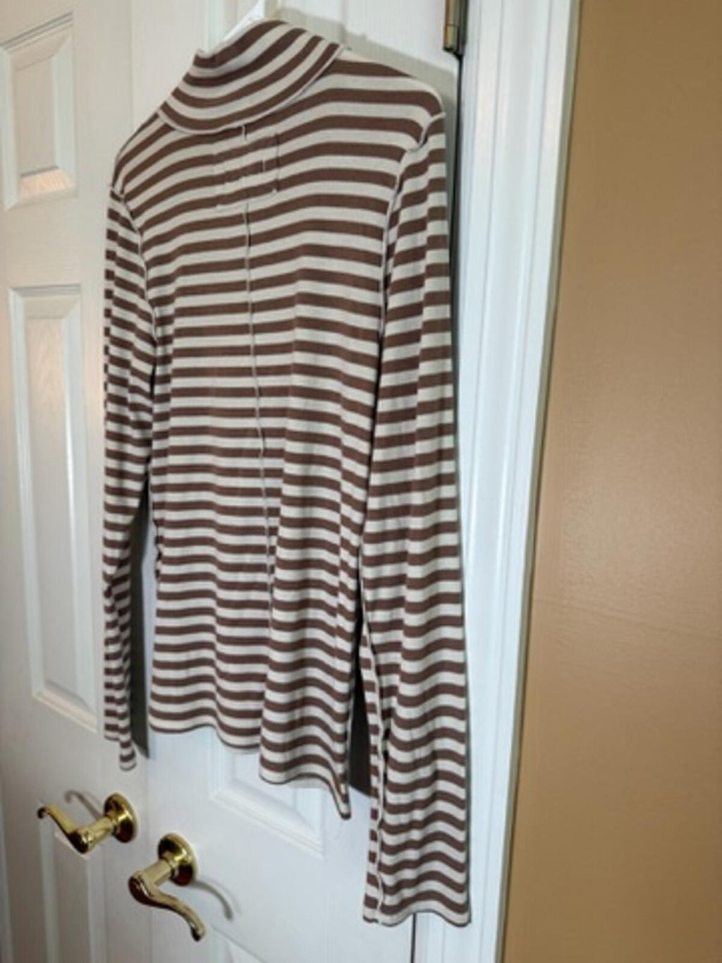 We The Free by Free People XL Brown Cream Striped Mock Neck Long Sleeve Top
