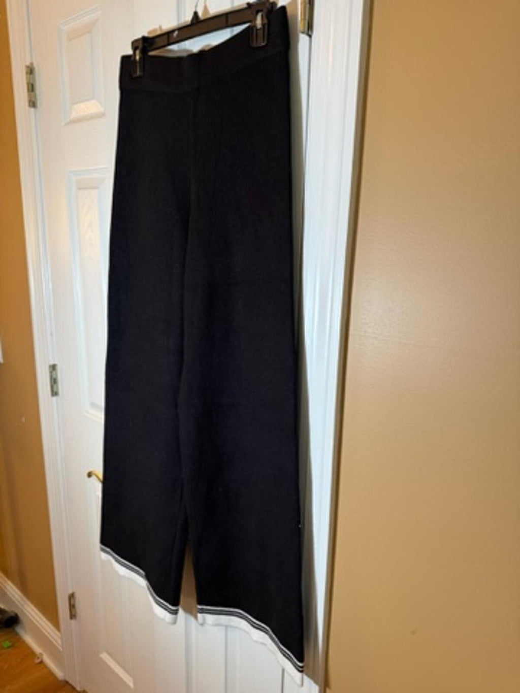 English Factory Women's Black Ribbed Knit Wide Leg Pants M