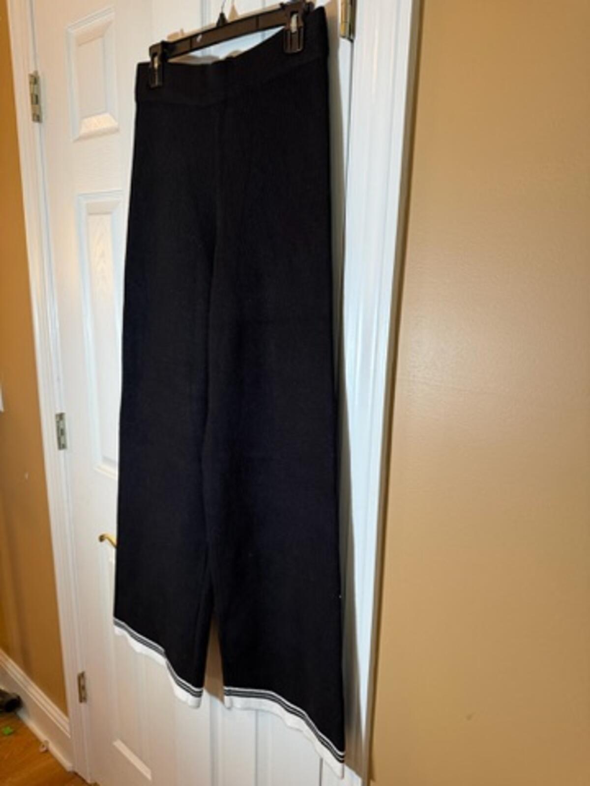 English Factory Women's Black Ribbed Knit Wide Leg Pants M