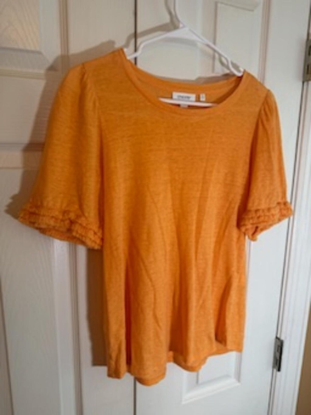 Chico’s Linen Blend Orange Ruffle Sleeve Top Women’s Size 0