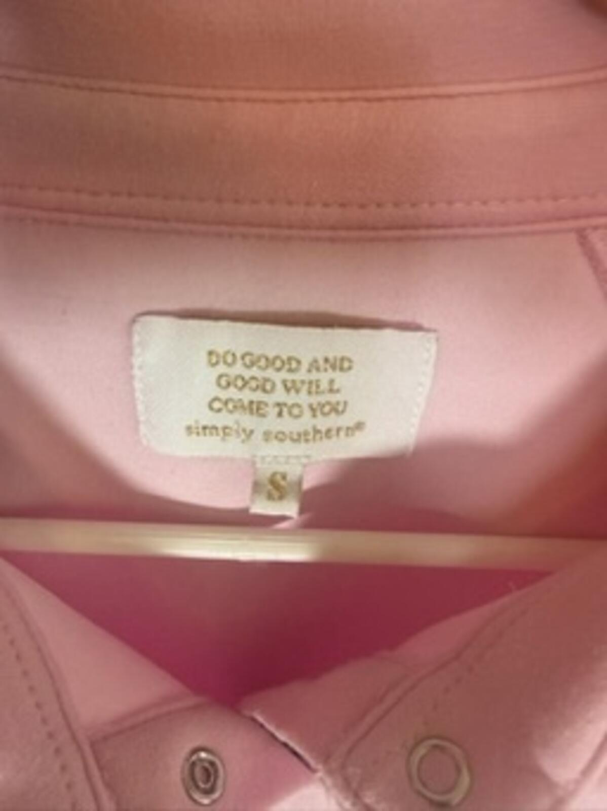 Simply Southern Pink Snap Collar Cropped Pullover Sweatshirt Women’s Soft Casual