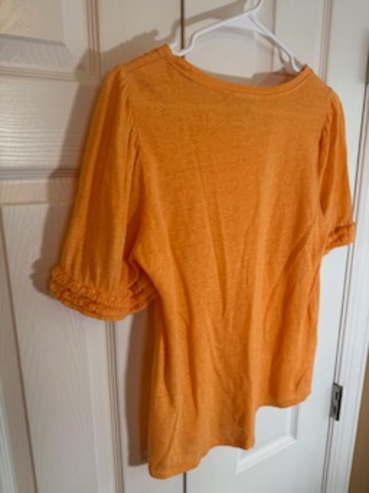 Chico’s Linen Blend Orange Ruffle Sleeve Top Women’s Size 0