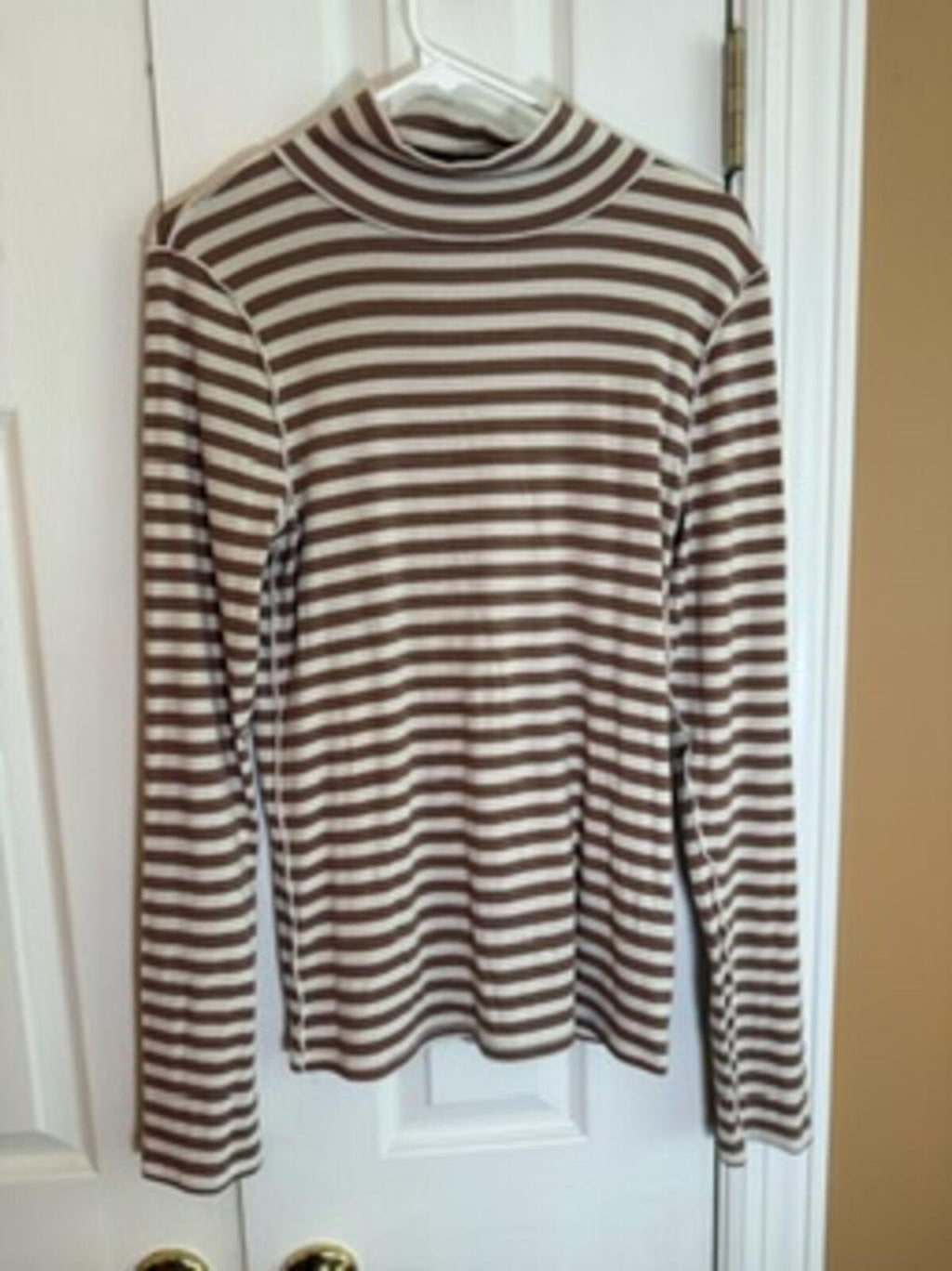 We The Free by Free People XL Brown Cream Striped Mock Neck Long Sleeve Top