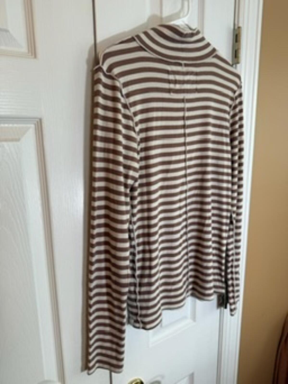 We The Free by Free People XL Brown Cream Striped Mock Neck Long Sleeve Top