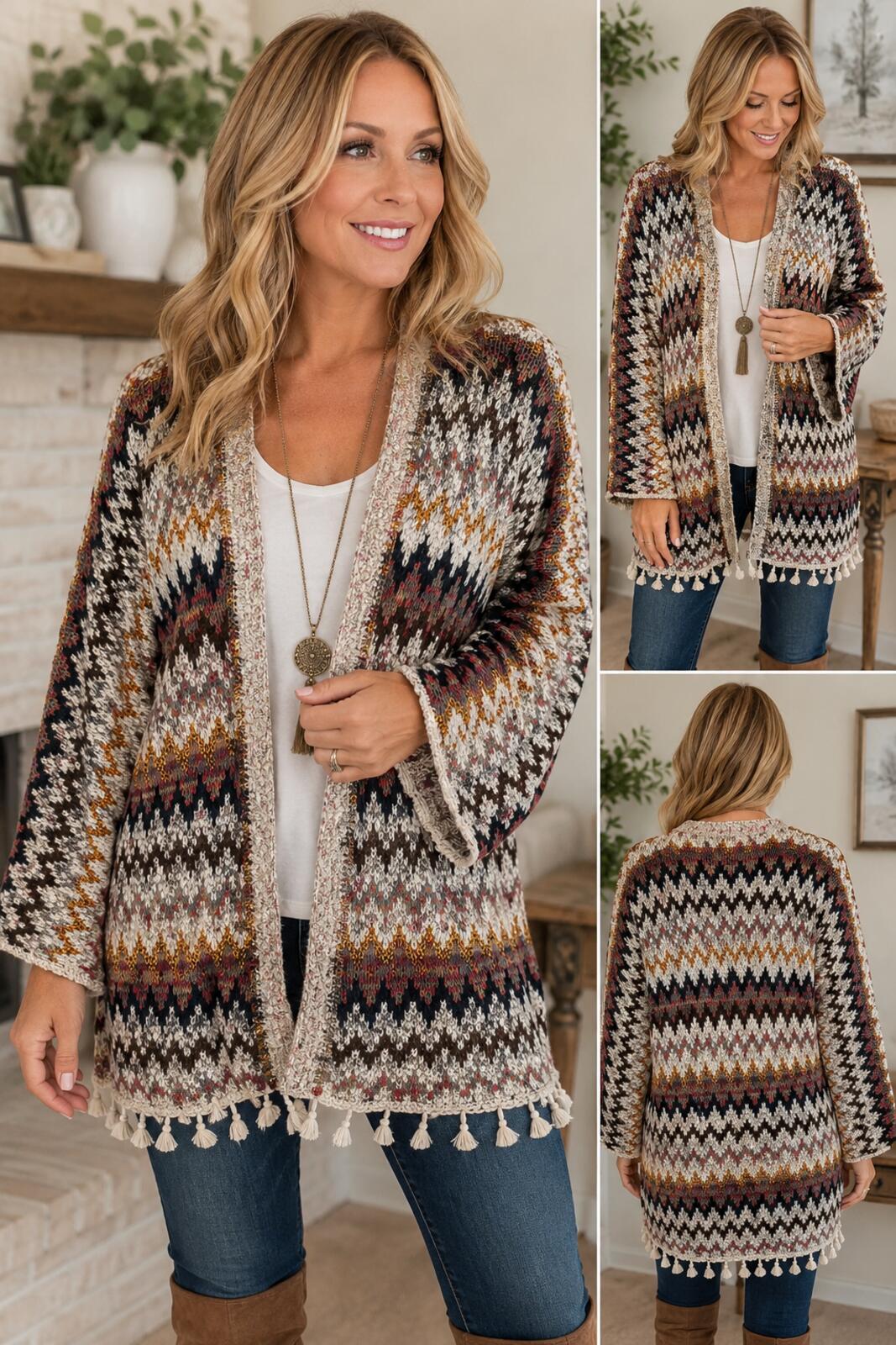 Soft Surroundings Women’s Boho Open Front Cardigan Sweater