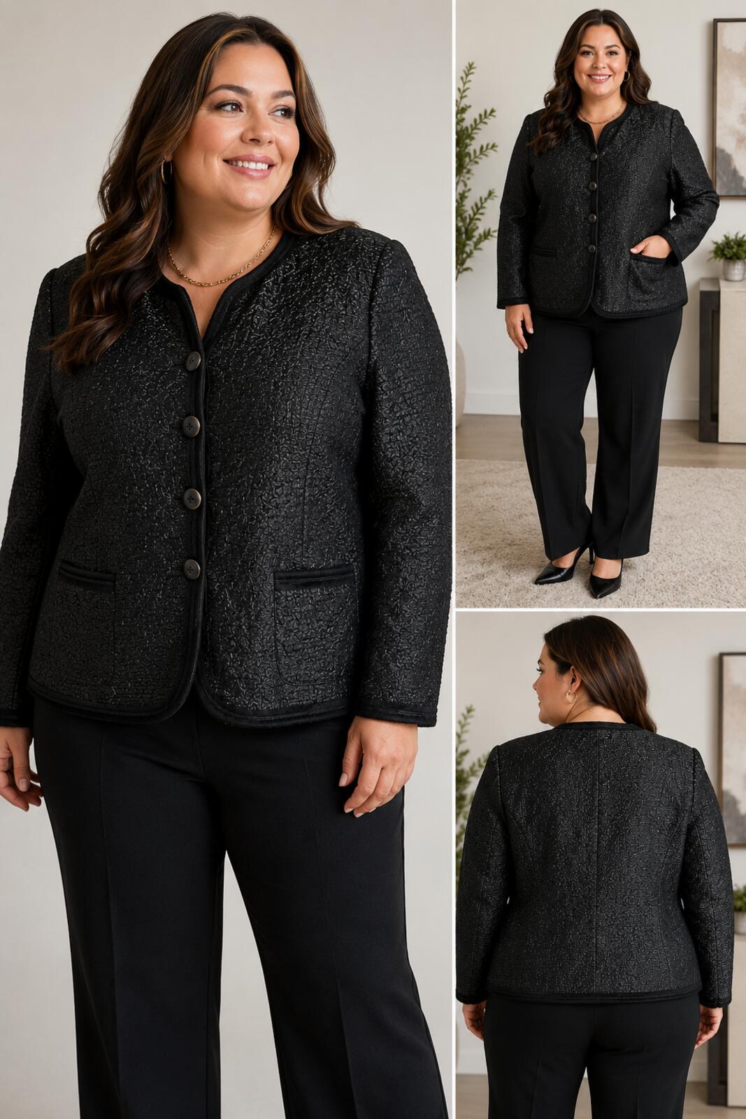 Armani Collezioni Women’s Black Textured Button Front Jacket