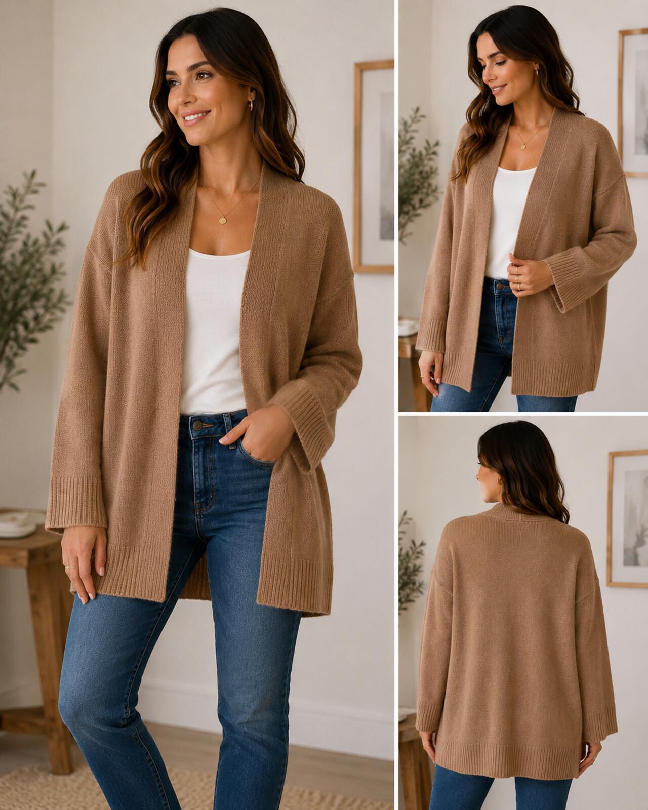 Quince 100% Cashmere Open Front Cardigan Sweater Women’s Large Camel Tan Relaxed