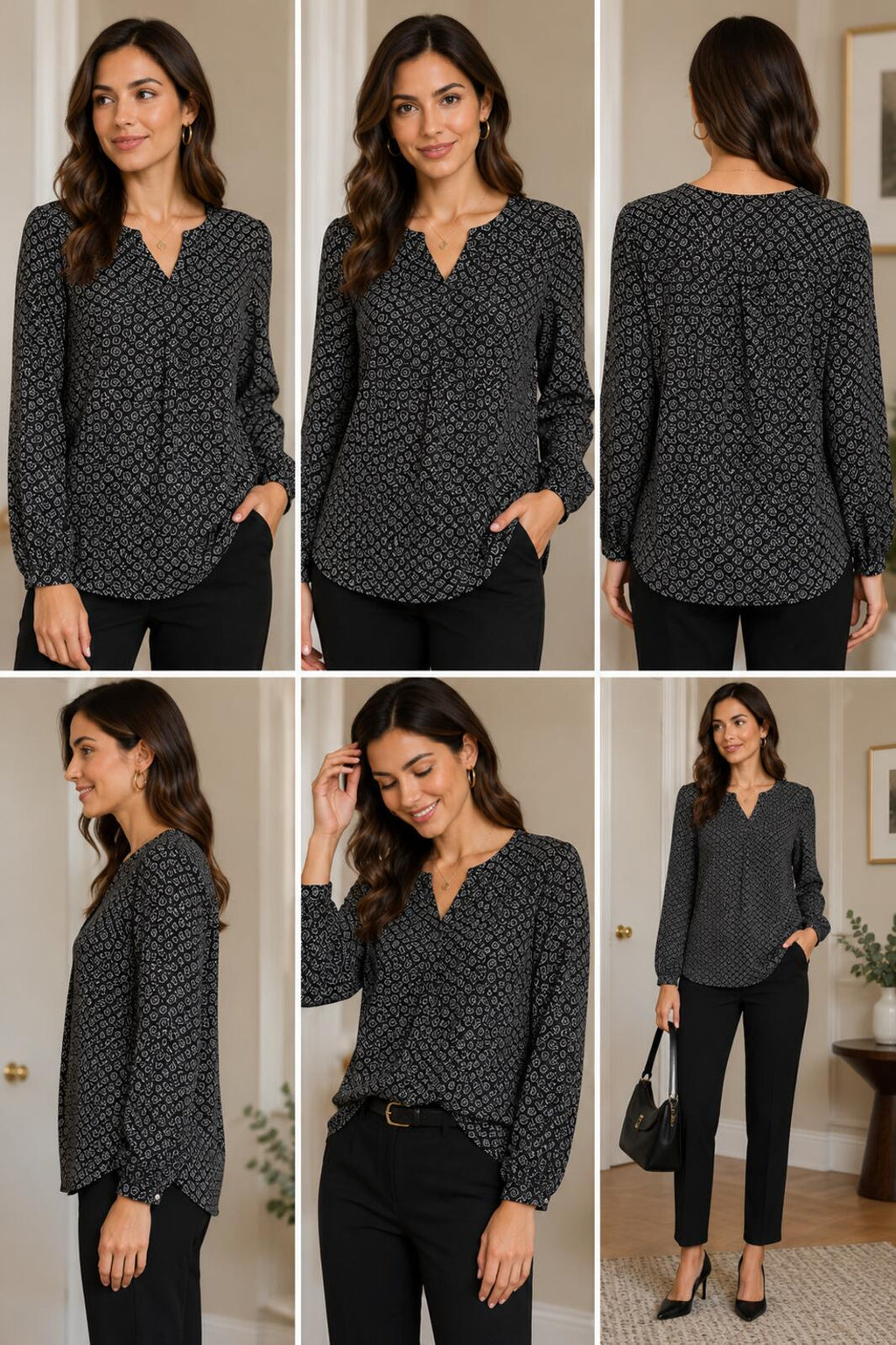 Joie Black Lightweight and White Patterned Blouse XS