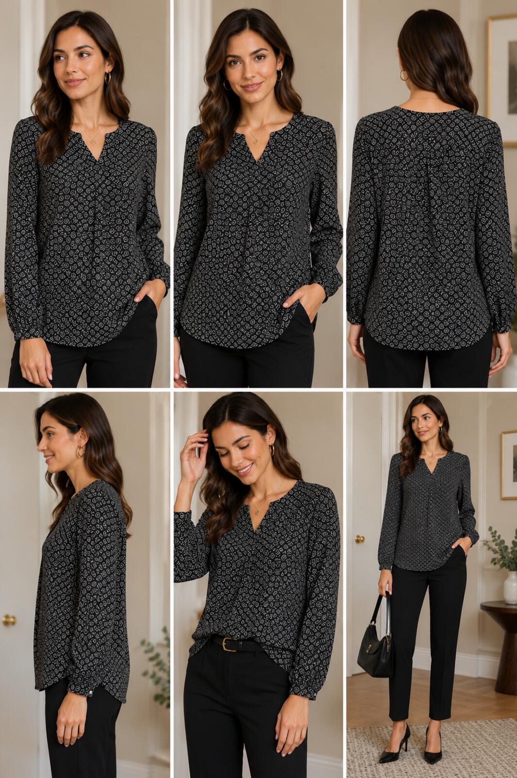 Joie Black Lightweight and White Patterned Blouse XS