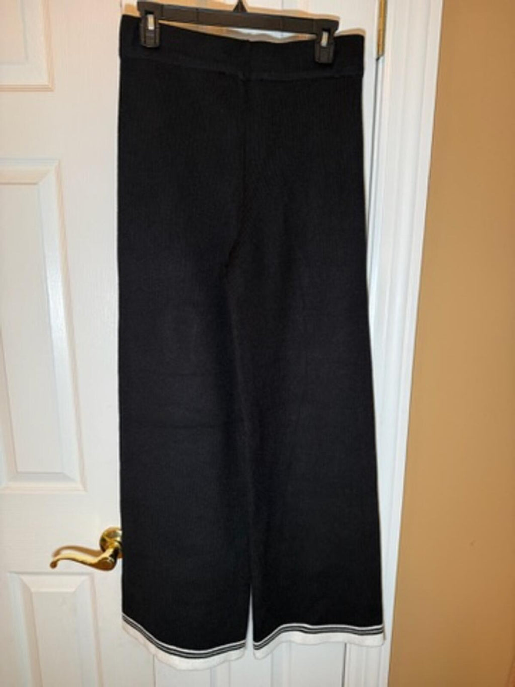 English Factory Women's Black Ribbed Knit Wide Leg Pants M