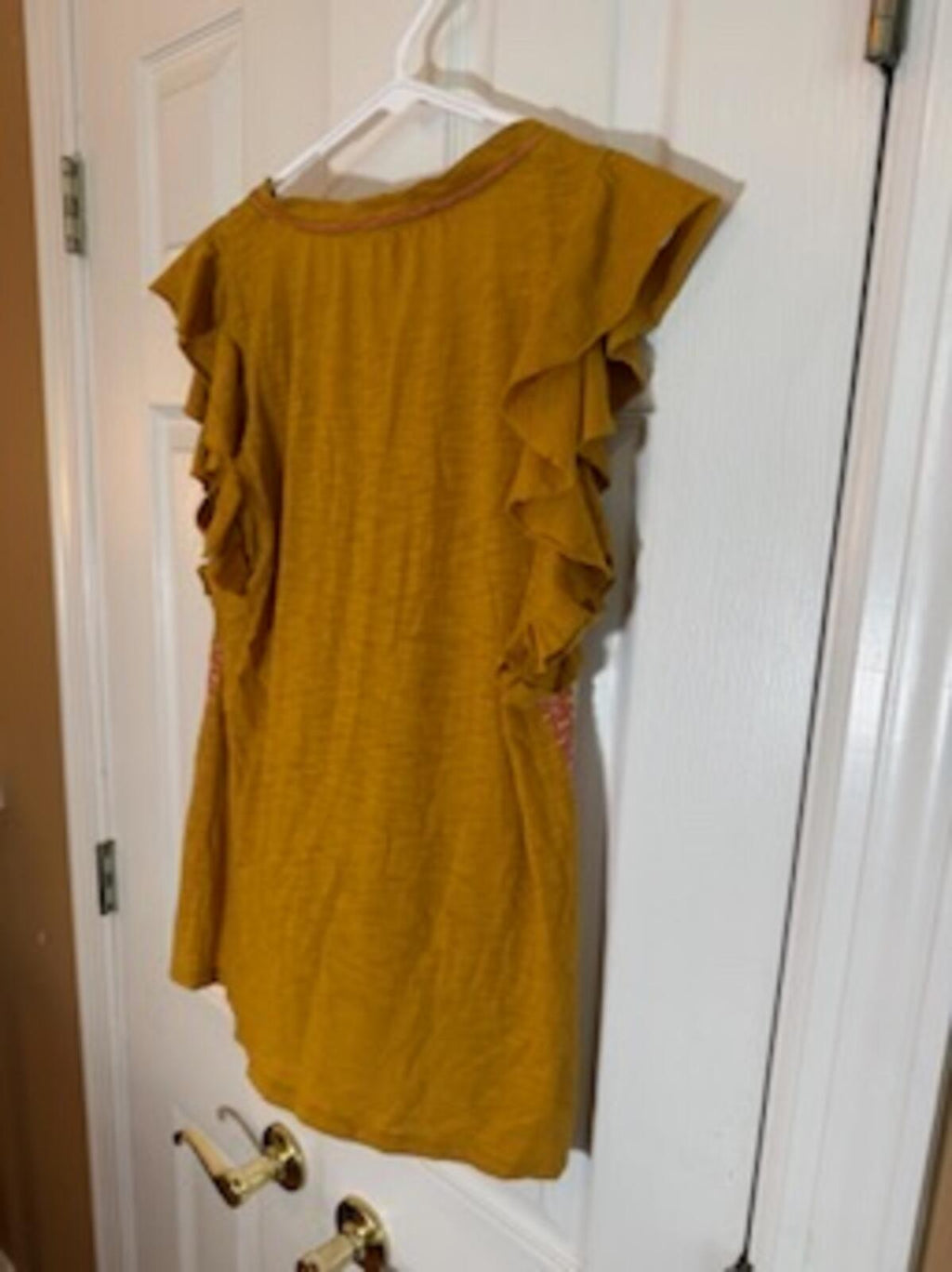 Sundance Mustard Yellow Embroidered Flutter Sleeve Boho Top