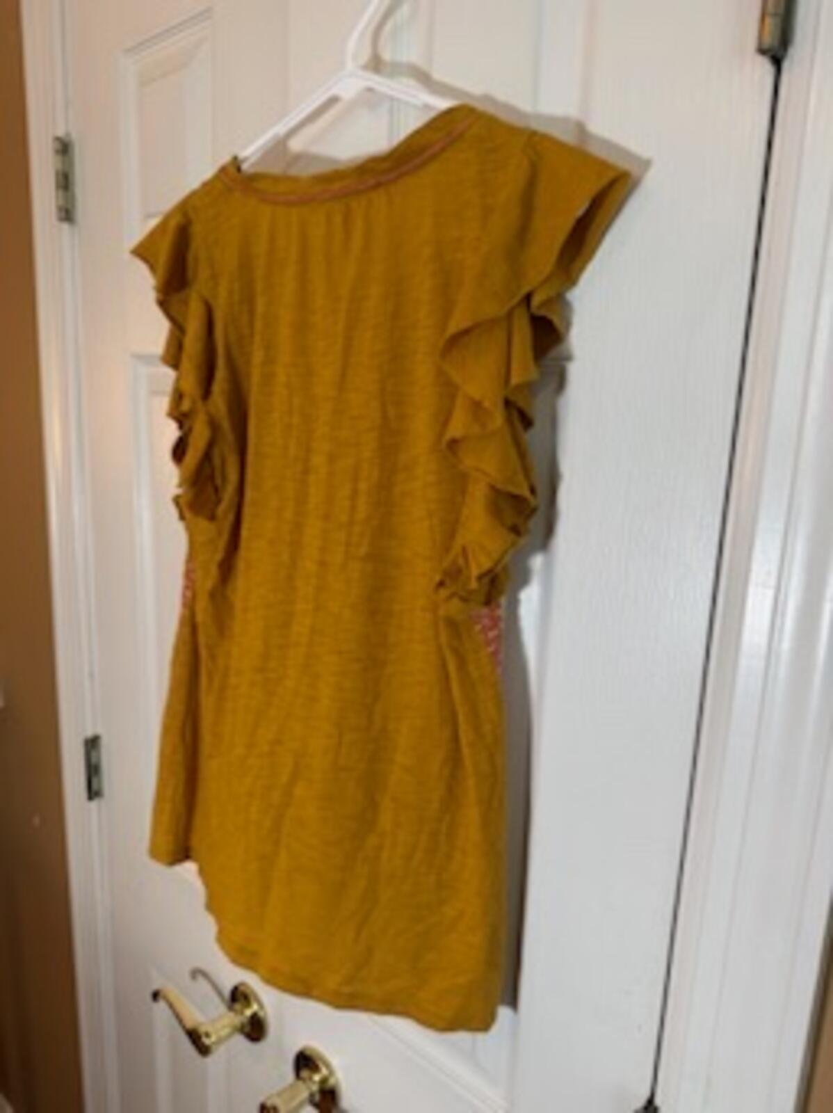 Sundance Mustard Yellow Embroidered Flutter Sleeve Boho Top