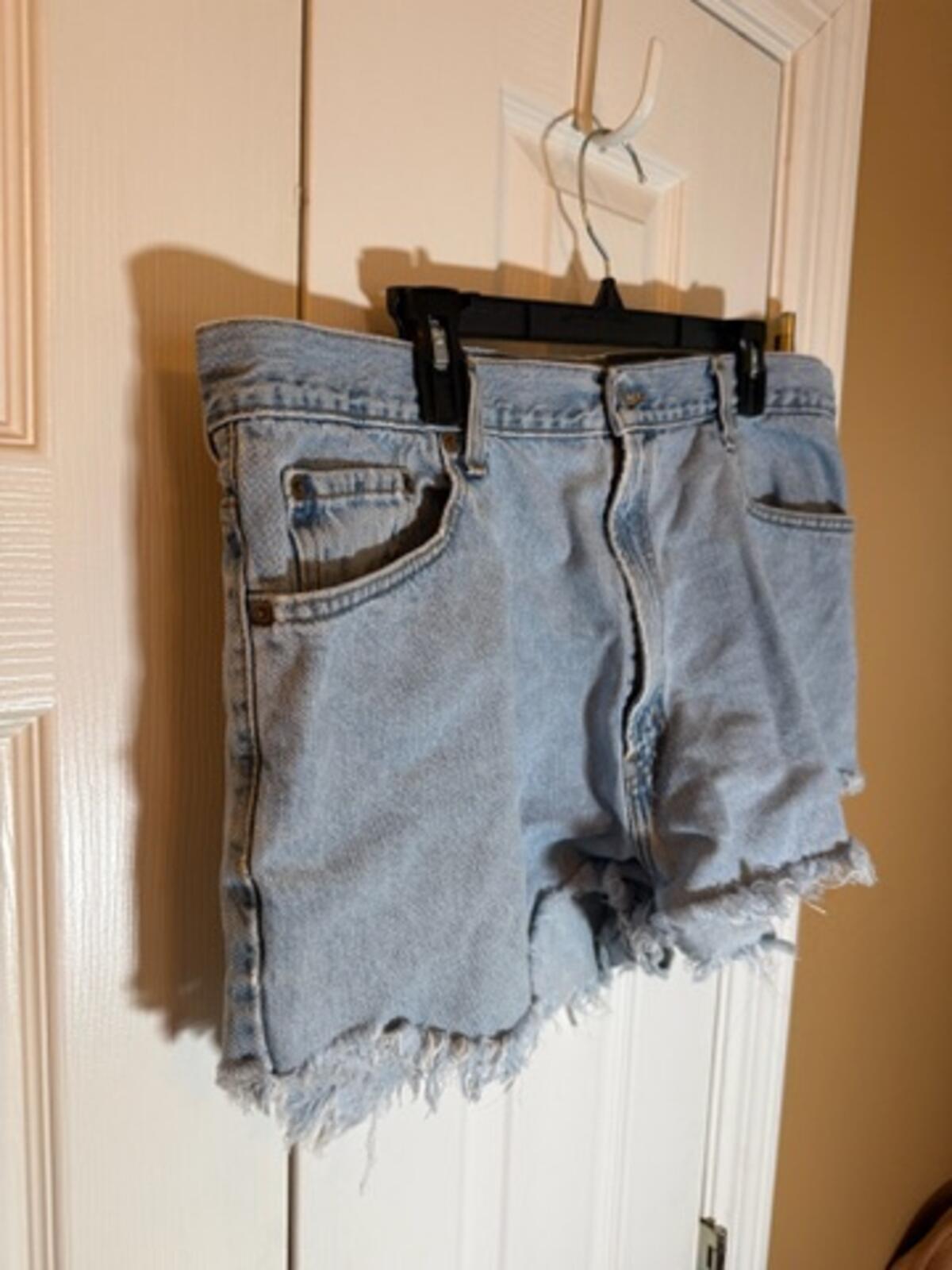LEvi Light Blue Denim Cutoff Shorts with Frayed Hem