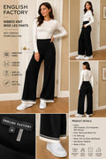 English Factory Women's Black Ribbed Knit Wide Leg Pants M