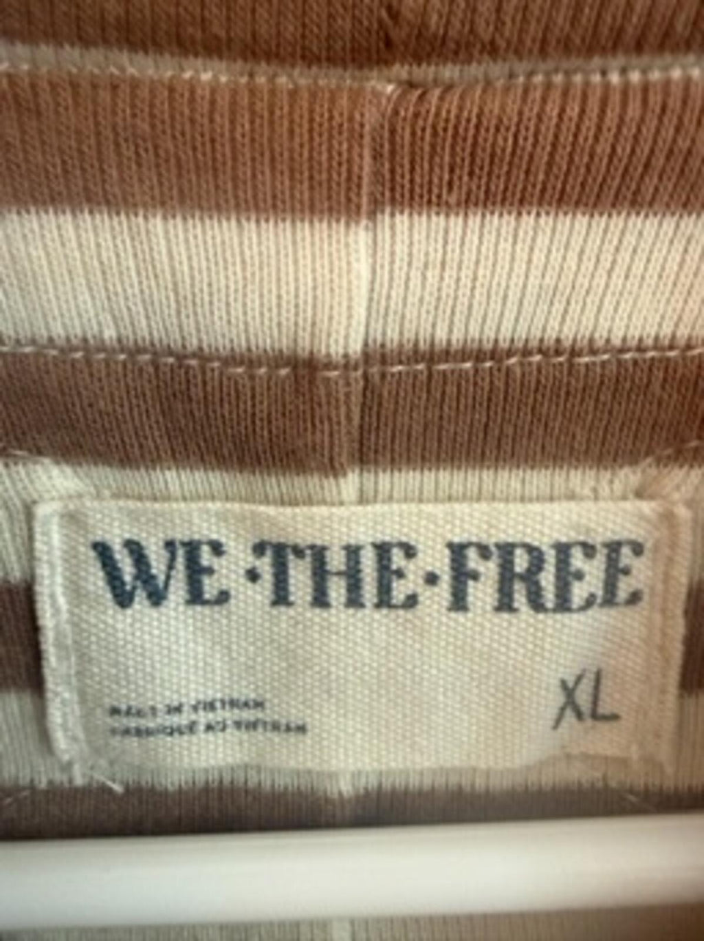We The Free by Free People XL Brown Cream Striped Mock Neck Long Sleeve Top