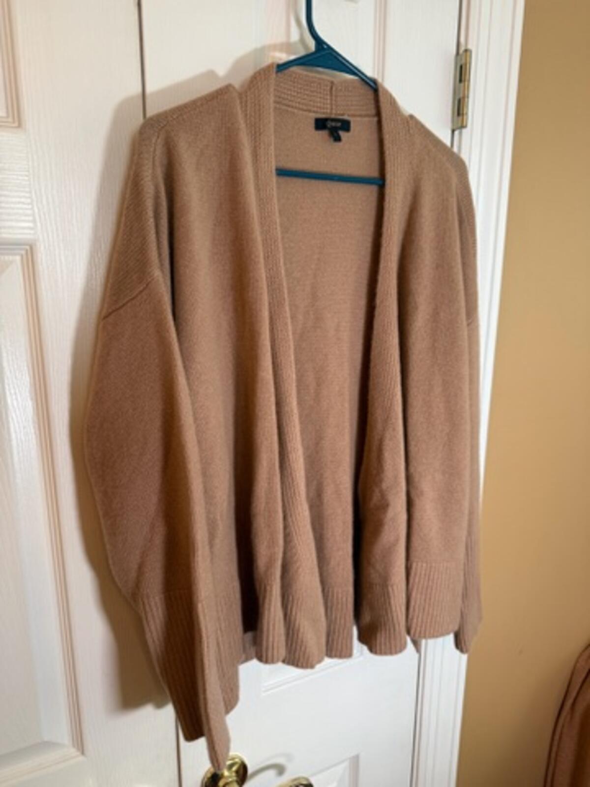 Quince 100% Cashmere Open Front Cardigan Sweater Women’s Large Camel Tan Relaxed