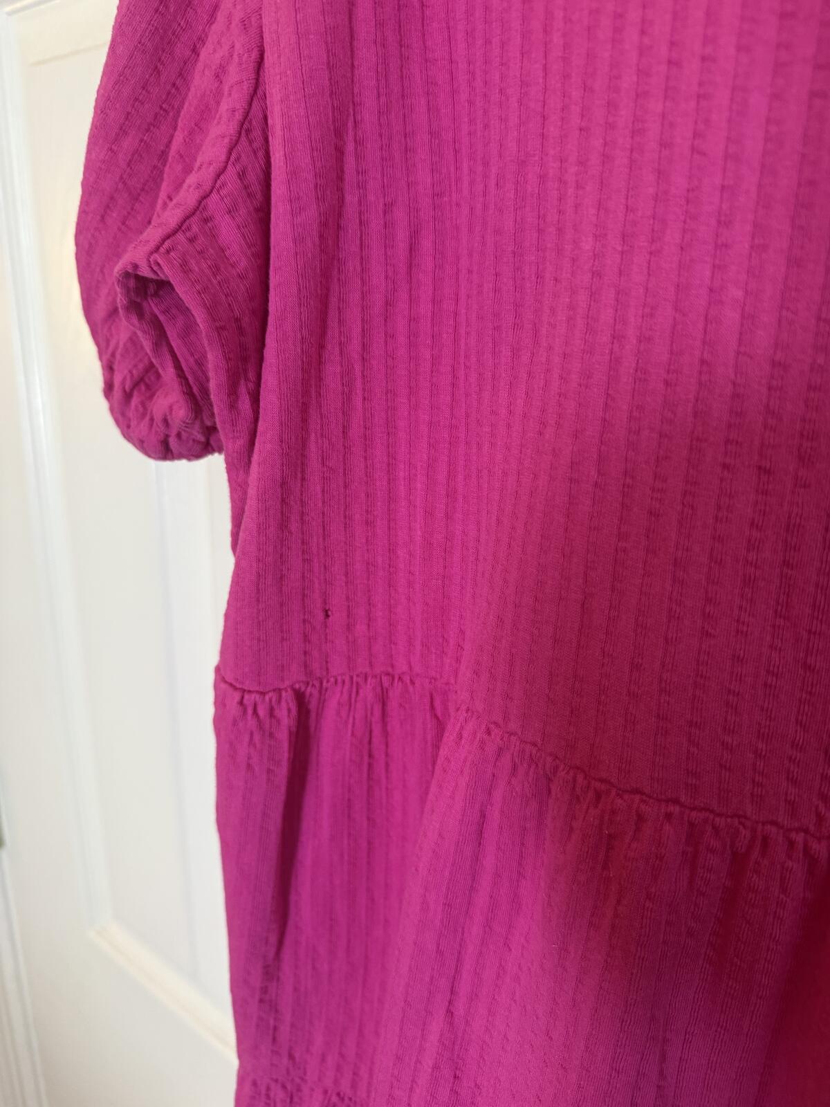 Boden Purple V-Neck Tiered Midi Dress with Puff Sleeves