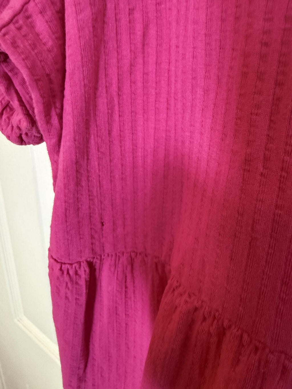 Boden Purple V-Neck Tiered Midi Dress with Puff Sleeves