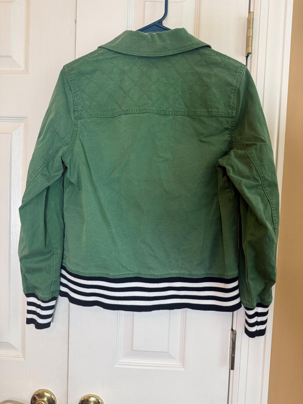CAbi Green Utility Jacket with Striped Ribbed Cuffs Size S