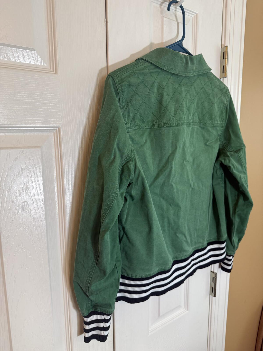 CAbi Green Utility Jacket with Striped Ribbed Cuffs Size S
