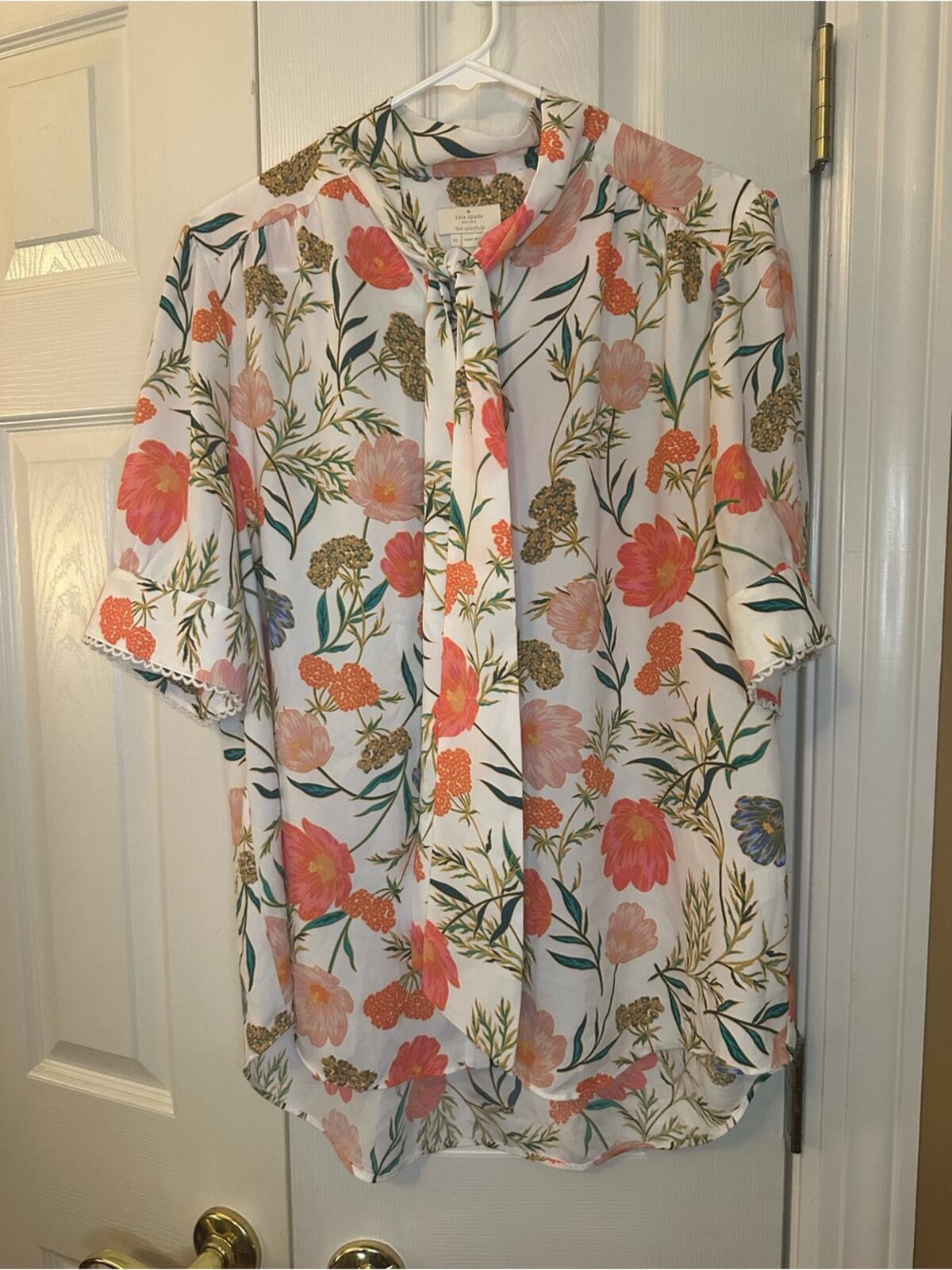 Kate Spade Floral Tie-Neck Blouse