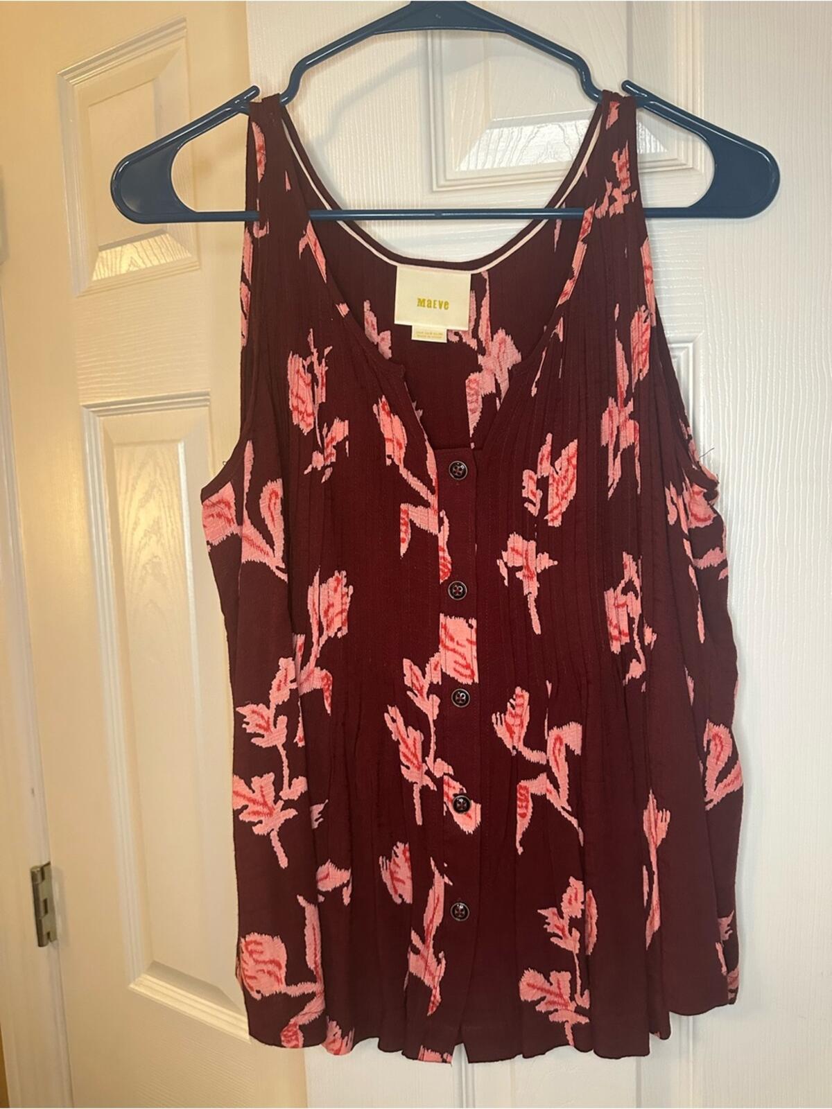 Anthropologie Burgundy Floral Tank Top