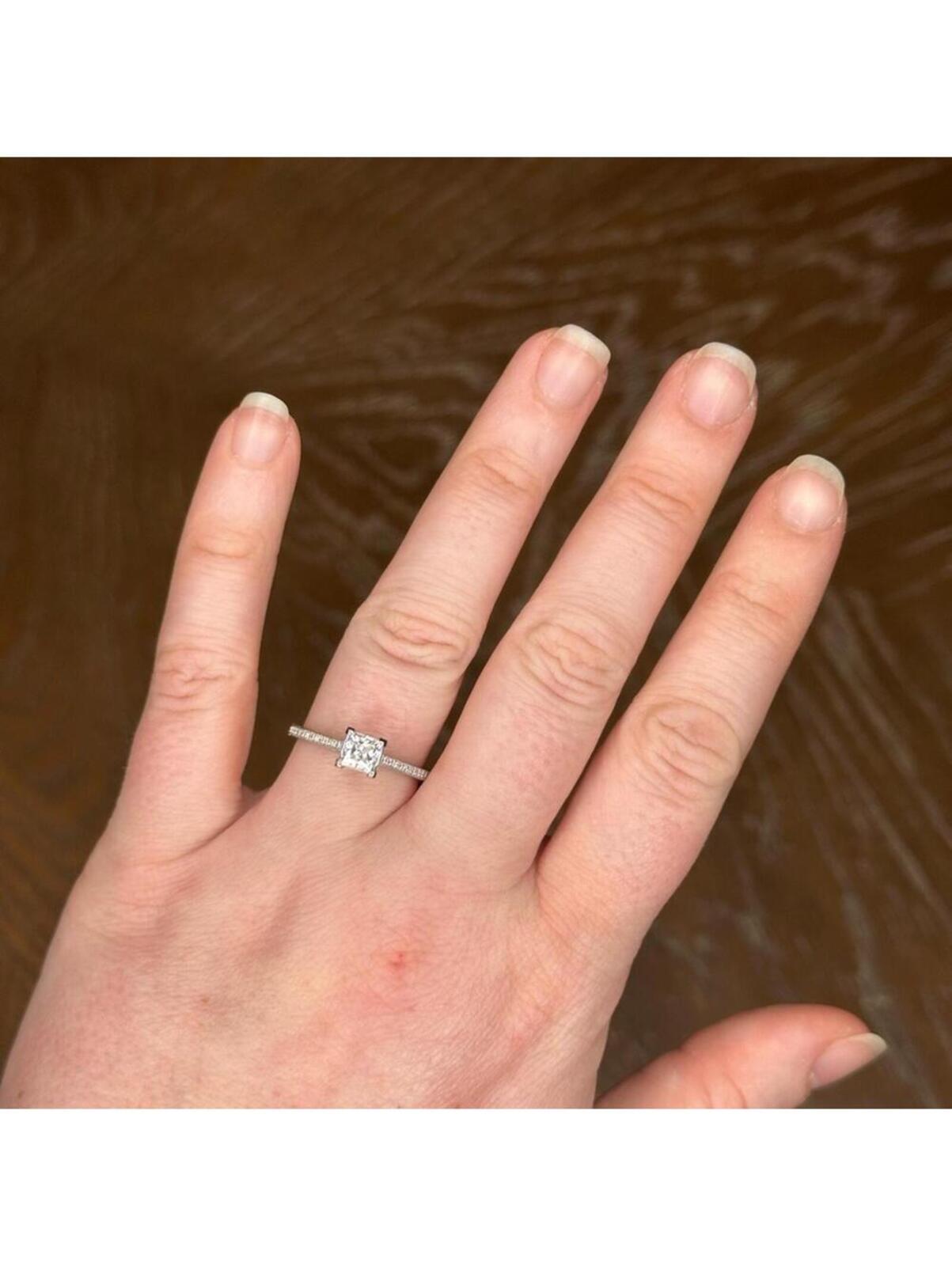 Moissanite Engagement Ring Size 9 with .75 Ct Silver Setting