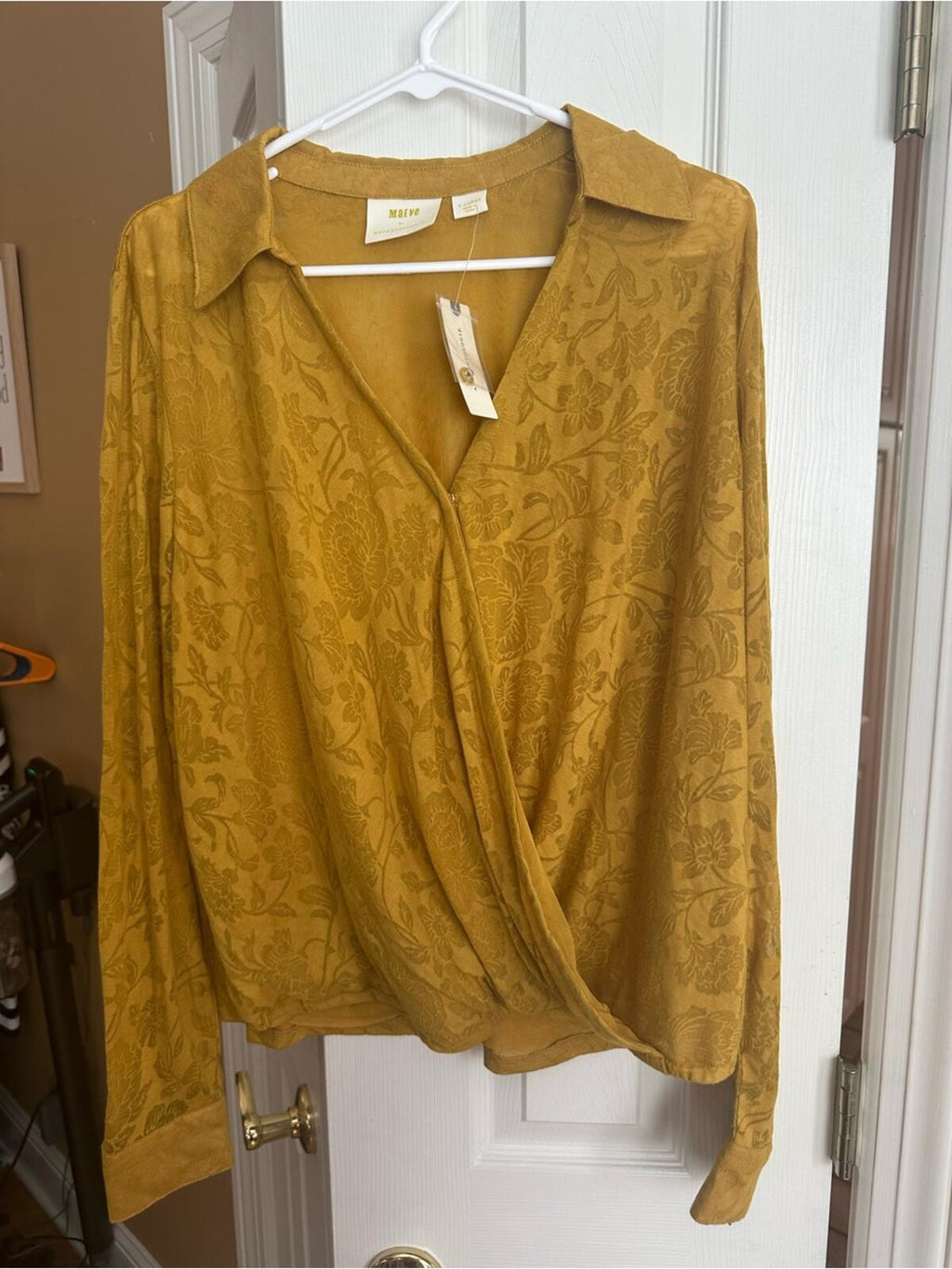 Anthropologie Mustard Floral Wrap Top