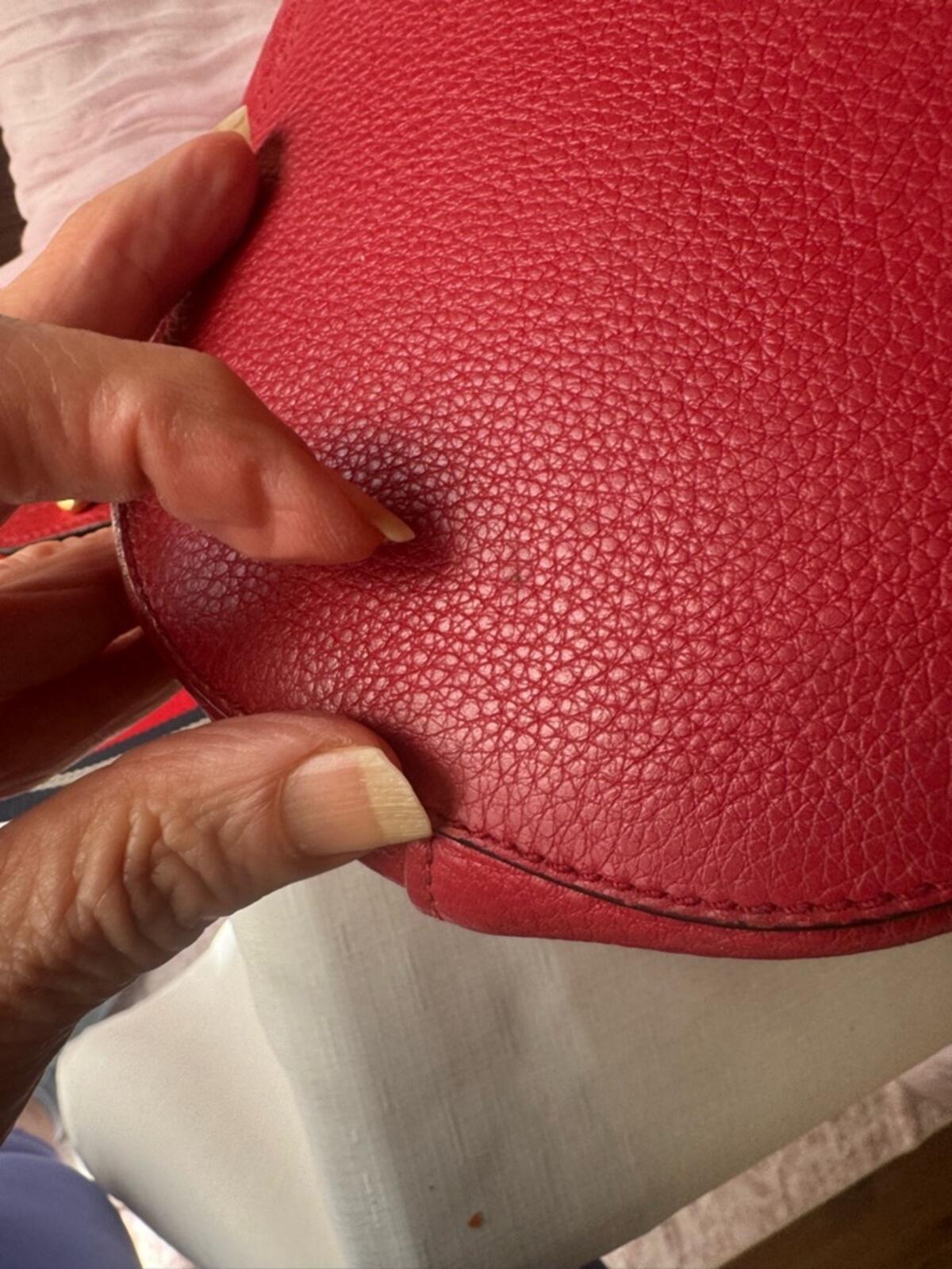 Prada Red Pebbled Leather Shoulder Bag with Striped Strap