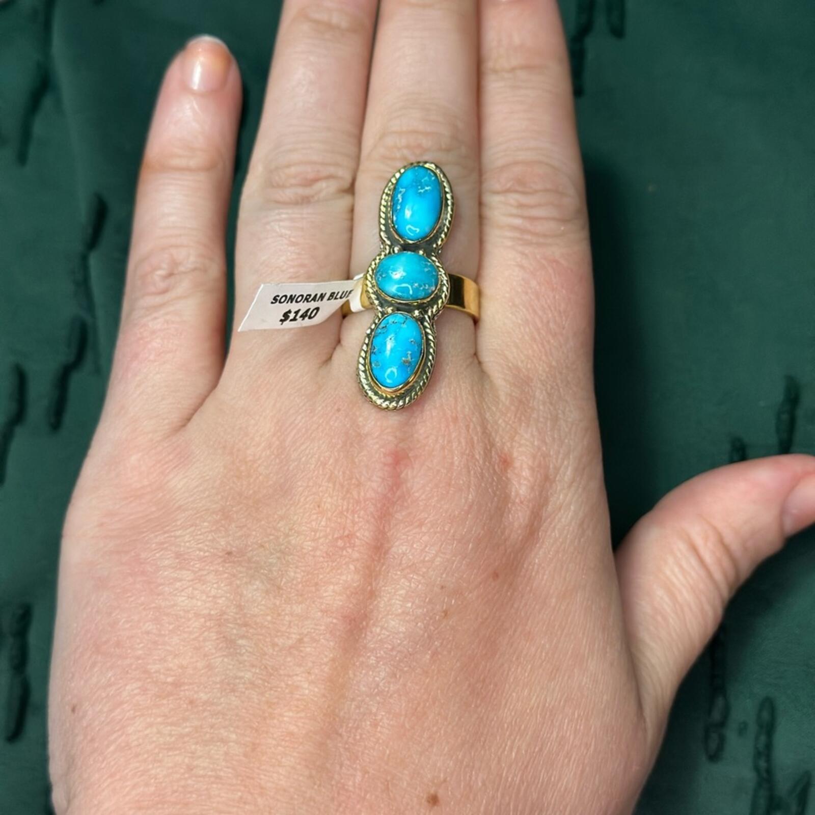 Triple Sonoran Blue Brass Ring