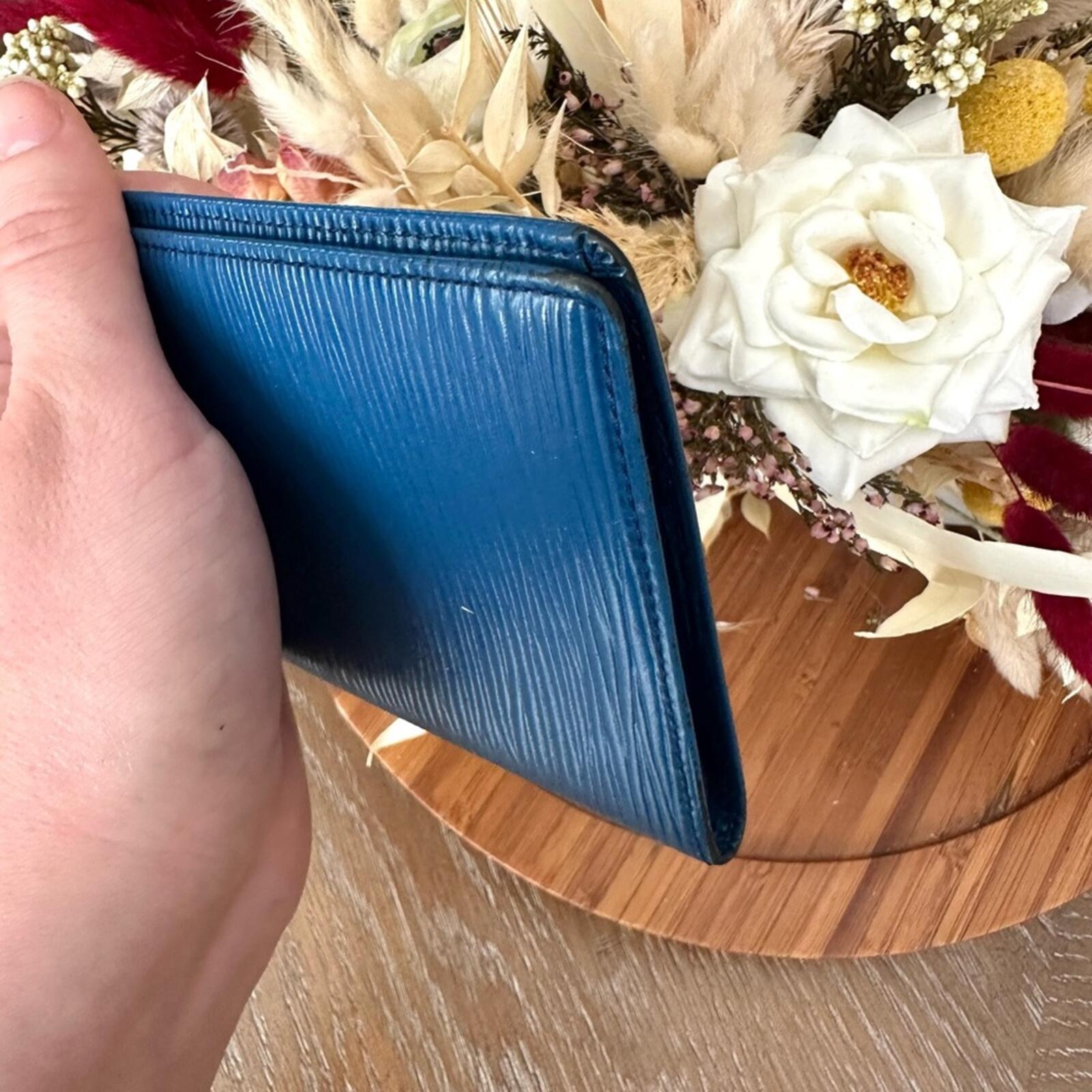 Authentic Louis Vuitton Blue Epi Leather Bi-Fold Wallet