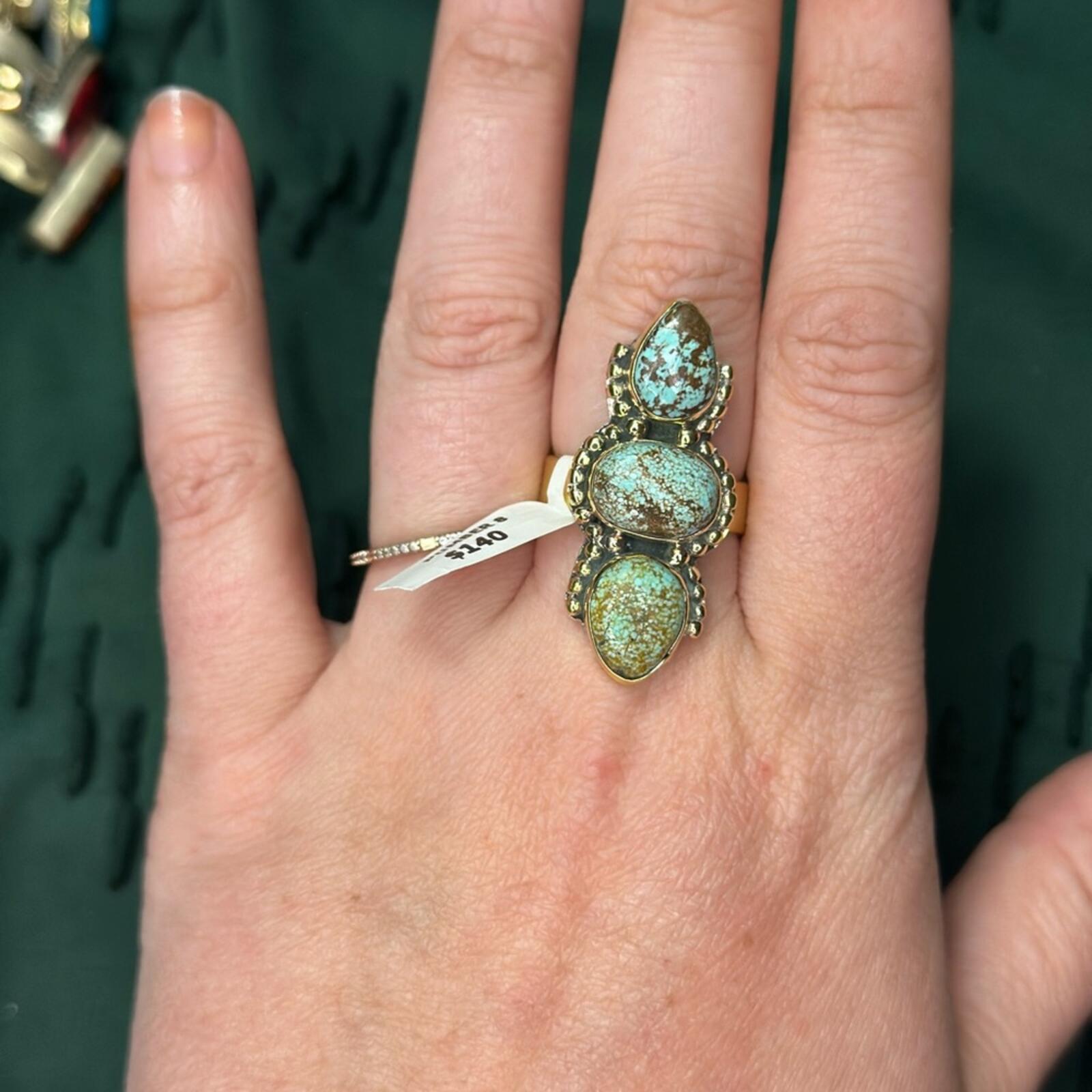 Triple Number 8 Turquoise Brass Ring
