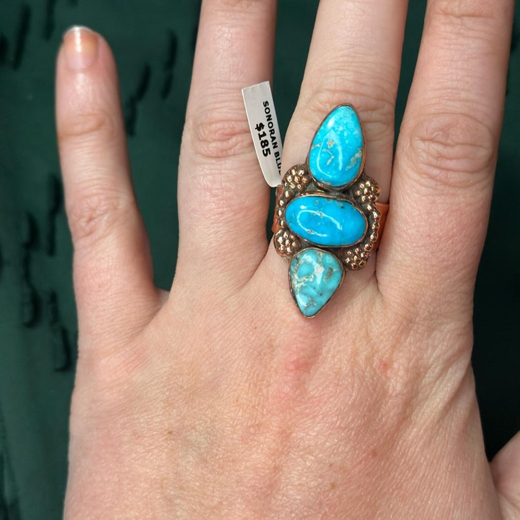 Massive Sonoran Blue Turquoise and Copper Ring