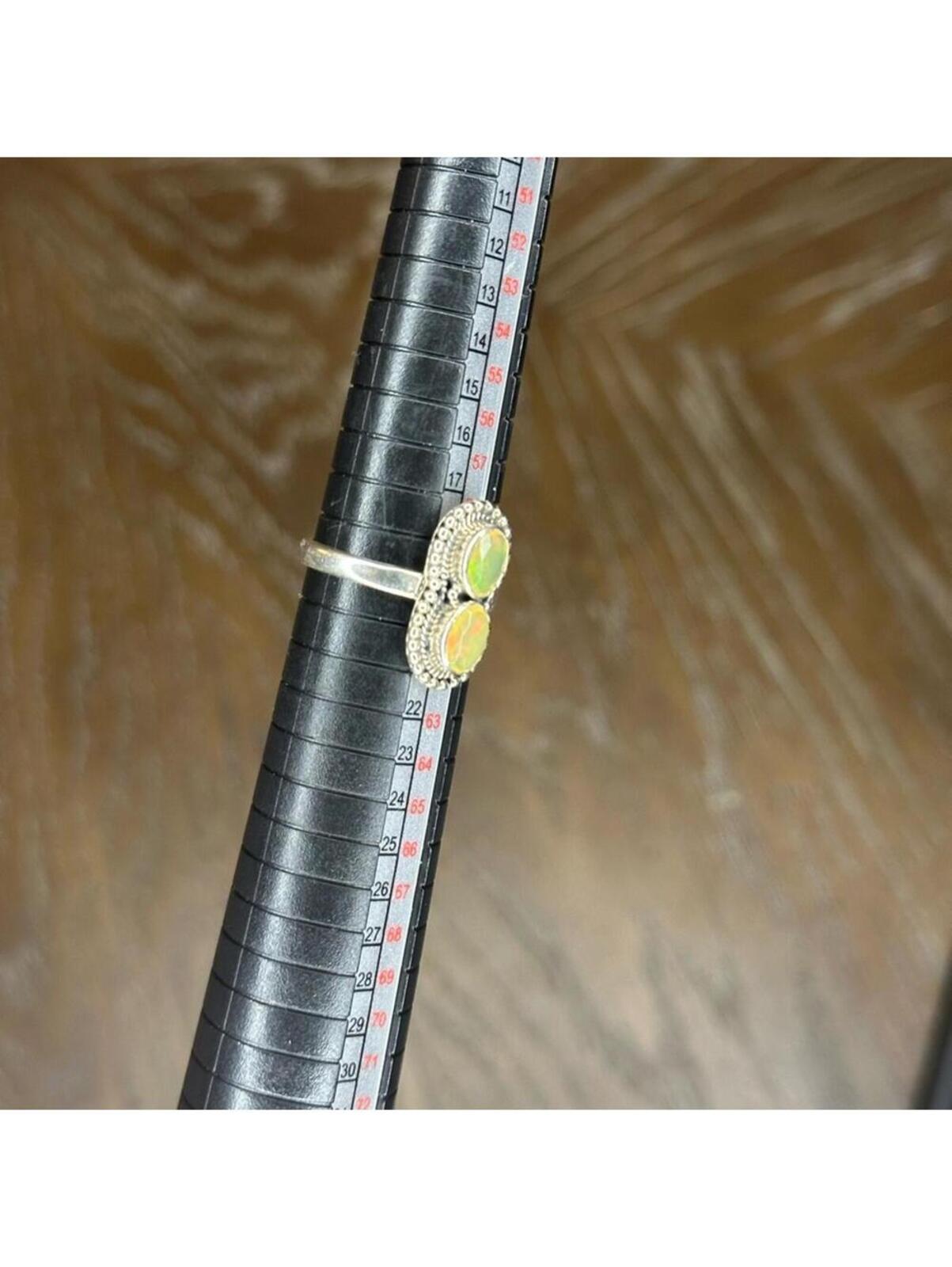 Double ethiopian Opal Stone Silver Ring Size 9