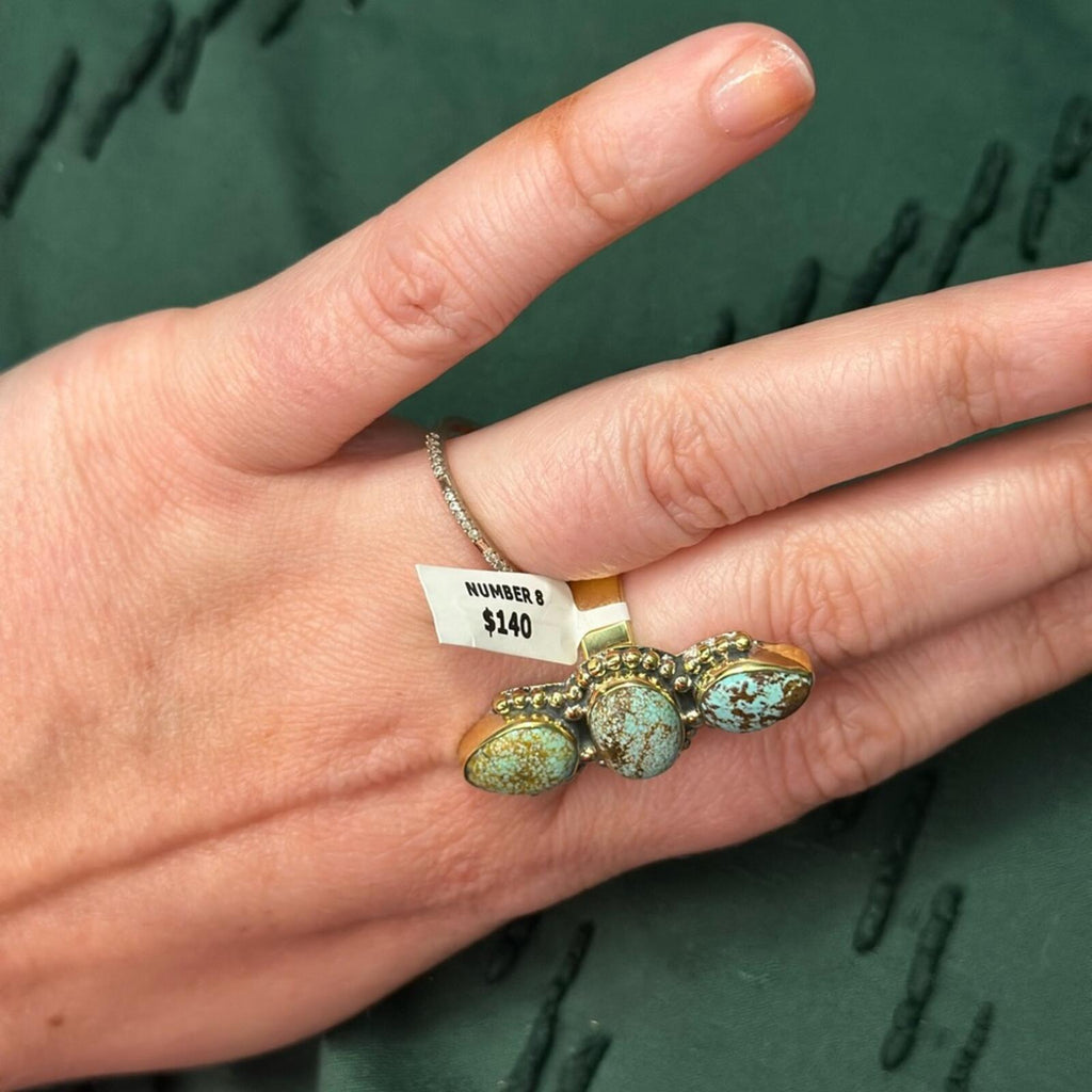 Triple Number 8 Turquoise Brass Ring