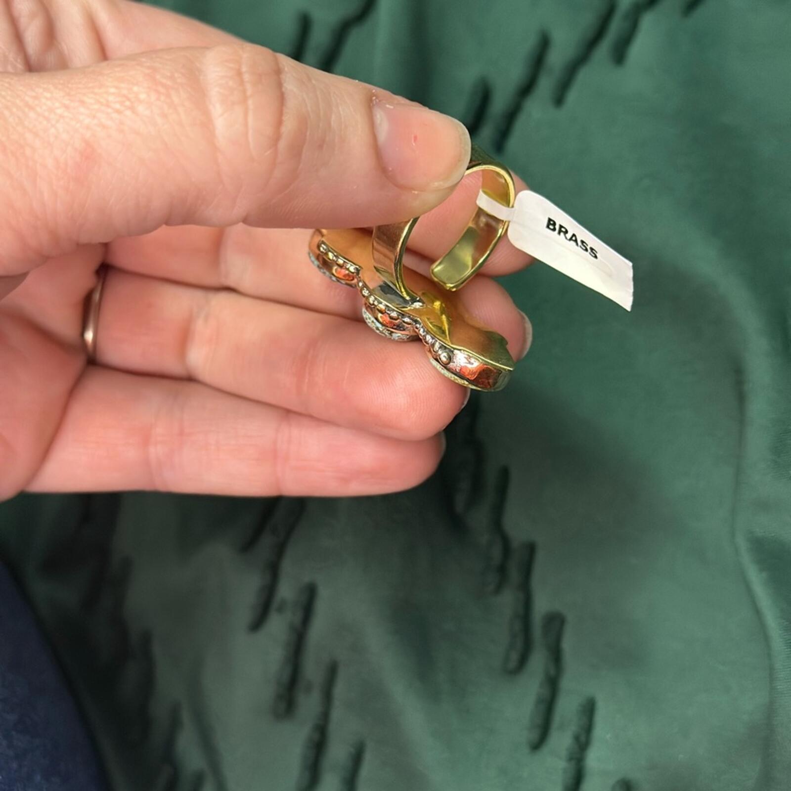 Triple Number 8 Turquoise Brass Ring