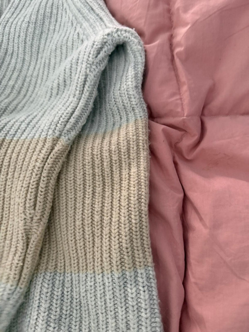 Tuckernuck Light Gray Ribbed Sweater with Beige Stripe